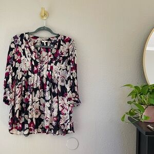 Joie Silk Floral Pleated Peasant Blouse
